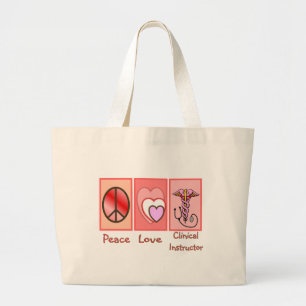 Grand Tote Bag Paix, amour, cadeaux cliniques d'instructeur