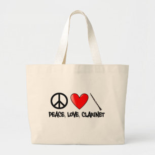 Grand Tote Bag Paix, amour, et clarinette