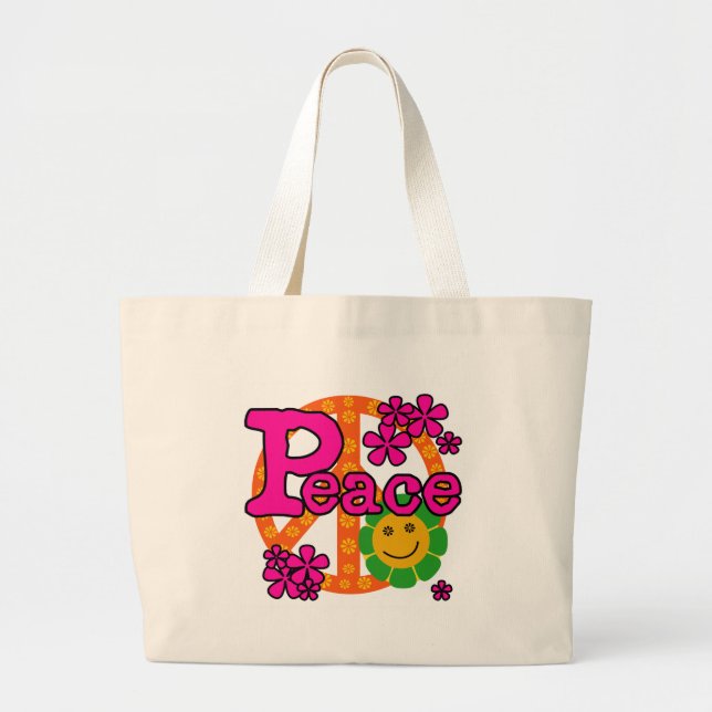 Grand Tote Bag paix du style 60s (Devant)