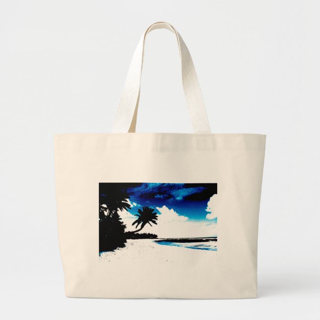 Grand Tote Bag Palmier blanc noir bleu Silhouette (Devant)