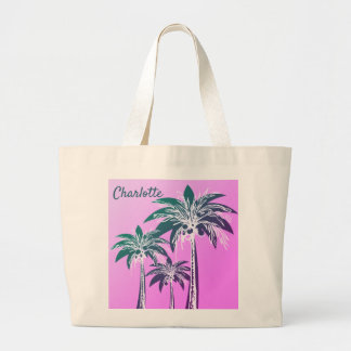 Grand Tote Bag Palmier rose Gras Preppy Beach Nom été