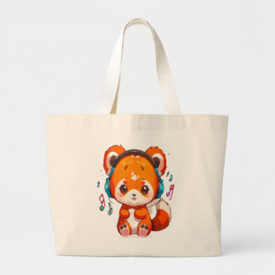 Grand Tote Bag Panda écoutant de la musique Kpop