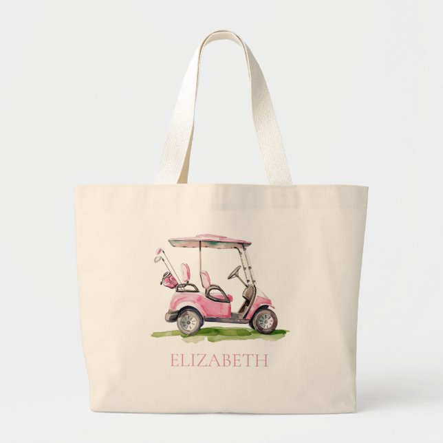 Grand Tote Bag Panier de golf Preppy Pink Personnalisé (Devant)