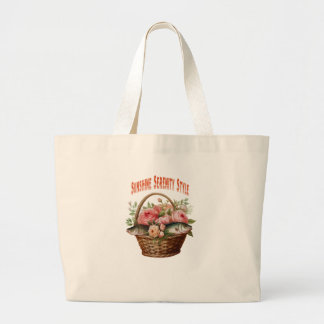 Grand Tote Bag 🌼 panier mer et fleurs Fourre-tout 🐟