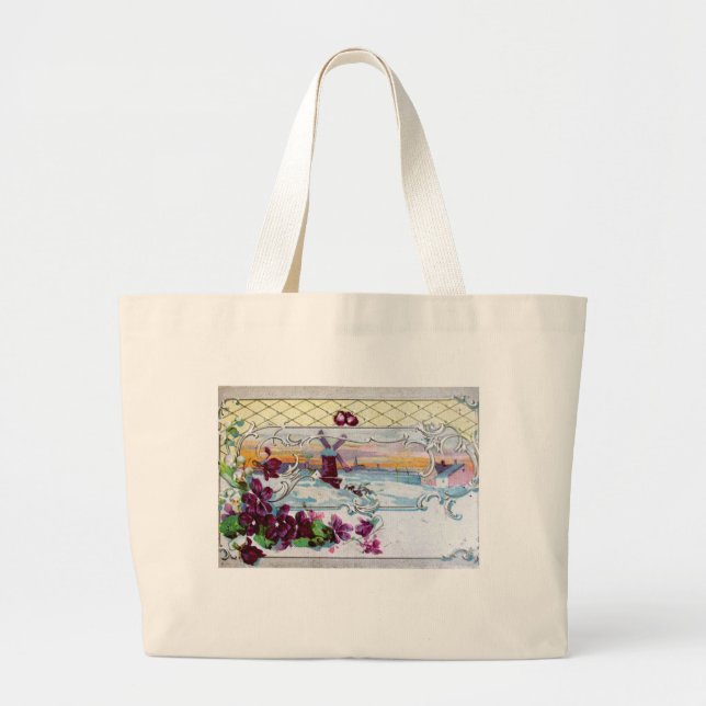Grand Tote Bag Pansies ROMANTICA, Violets, Floral d'hiver (Devant)