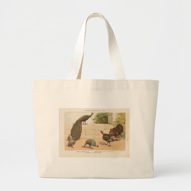 Grand Tote Bag Paon, la Turquie, et pintade (Devant)
