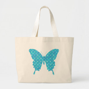 Grand Tote Bag Papillon, motif en bleu, turquoise, blanc