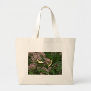 Grand Tote Bag Papillons à queue de tigre sur Joe Pye Weed