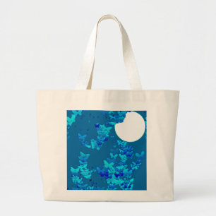 Grand Tote Bag Papillons contre ciel bleu nuit, paysage lunaire