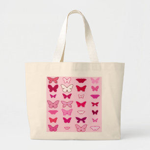 Grand Tote Bag Papillons, nuances roses et fuchsia
