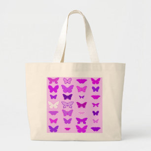 Grand Tote Bag Papillons, orchidées, violettes et magenta