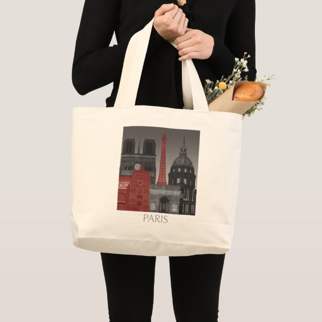 Grand Tote Bag Paris Elevages par nuit - Rouge (Devant (produit))