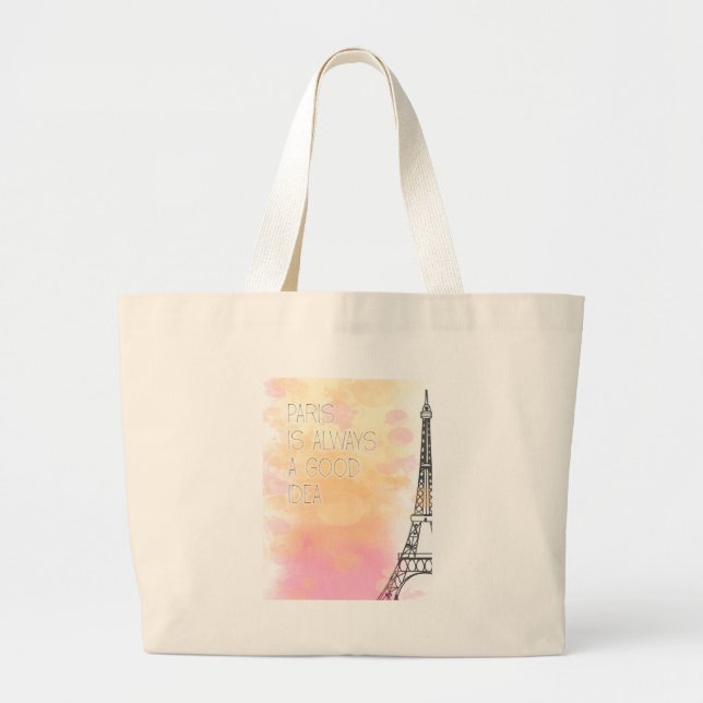 Grand Tote Bag PARIS est toujours une bonne idée, aquarelle (Devant)