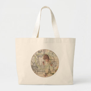 Grand Tote Bag Paris France Jolie fille Eiffel