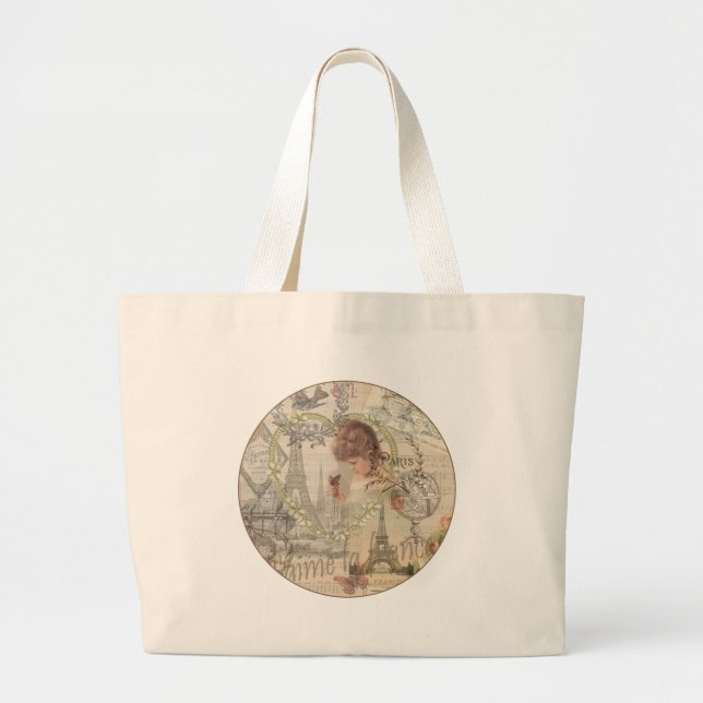 Grand Tote Bag Paris France Jolie fille Eiffel (Devant)