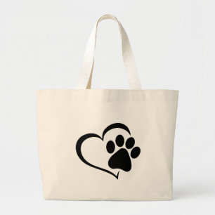 Grand Tote Bag PawPrint et Heart Design