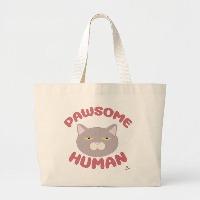 Grand Tote Bag Pawsome Human Fun Chat dessin de chat (Devant)