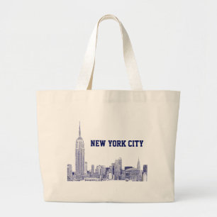 Grand Tote Bag Paysage de NYC Gravé 01 Bleu