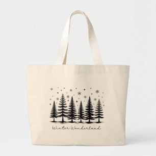 Grand Tote Bag Paysage hivernal Arbres de Noël Vacances d'hiver