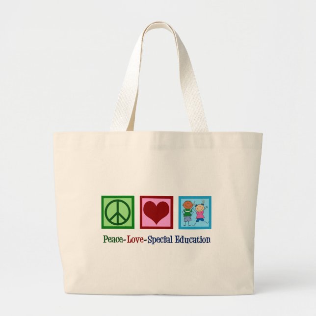 Grand Tote Bag Peace Love Éducation spéciale (Devant)