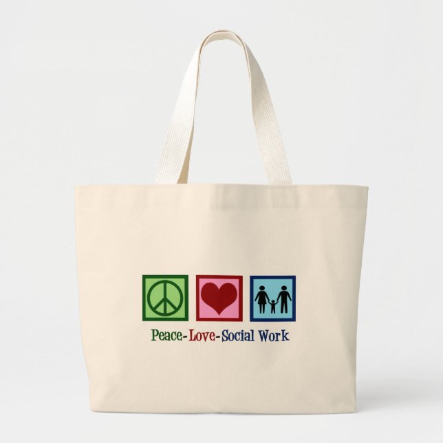 Grand Tote Bag Peace Love Travail social (Devant)
