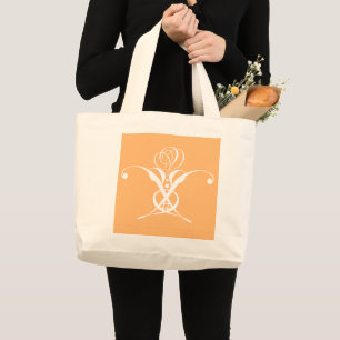 Grand Tote Bag Peach Retro White Flourd Rose