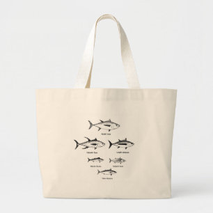 Grand Tote Bag Pêche côtière éloignée - logo de thon