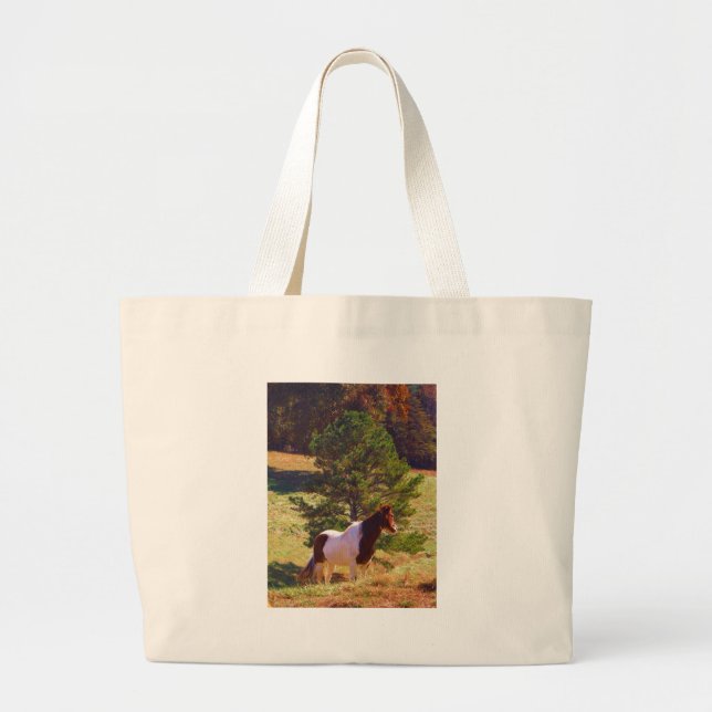 Grand Tote Bag Peint Poney par le pin (Devant)