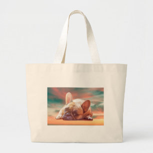 Grand Tote Bag Peinture à l'aquarelle de joli Bouledogue Français