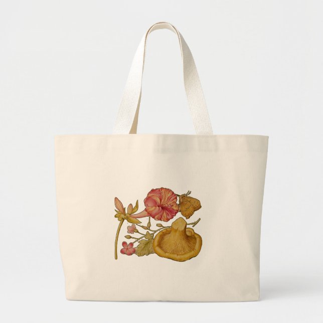 Grand Tote Bag Peinture à l'aquarelle des champignons papillons (Devant)