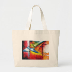 Grand Tote Bag peinture abstraite rouge jaune vert bleu