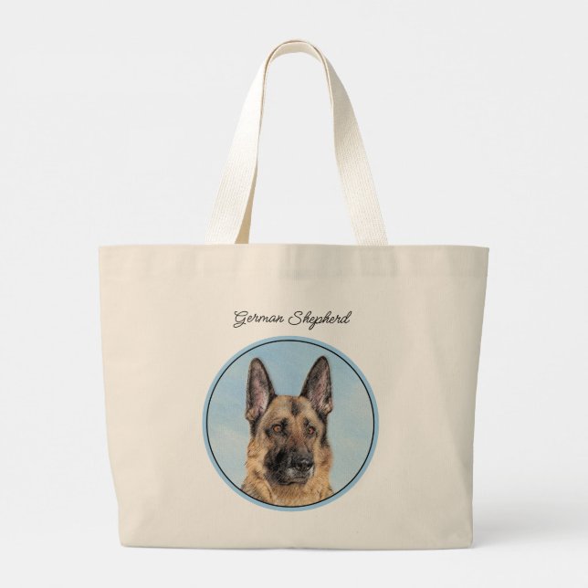 Grand Tote Bag Peinture berger allemande Tan mignonne Art chien o (Dos)