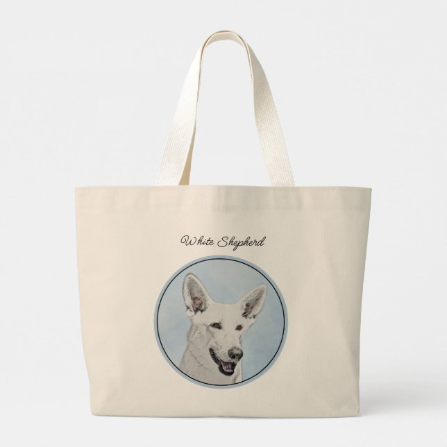 Grand Tote Bag Peinture de berger blanc mignonne Art de chien ani (Dos)