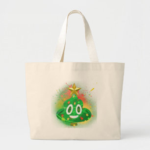 Grand Tote Bag Peinture de jet d'arbre de Noël d'Emoji