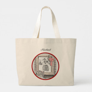 Grand Tote Bag Peinture de Keeshond Noël Hiver Fenêtre Art de Chi