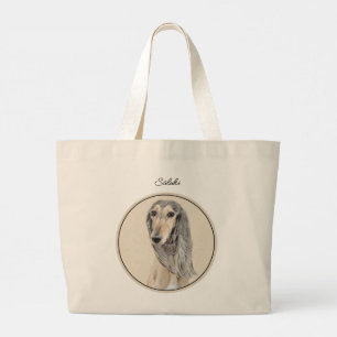 Grand Tote Bag Peinture de Saluki Faon Sable Mignon Art de Chien