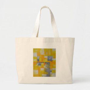 Grand Tote Bag peinture gris jaune blanc abstrait
