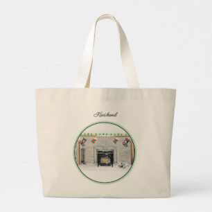 Grand Tote Bag Peinture Keeshond Chiot de Noël par foyer Art