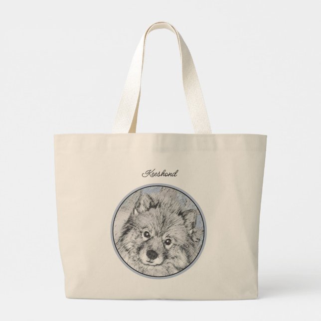 Grand Tote Bag Peinture Keeshond Kees Jote Original Animal Chien  (Dos)