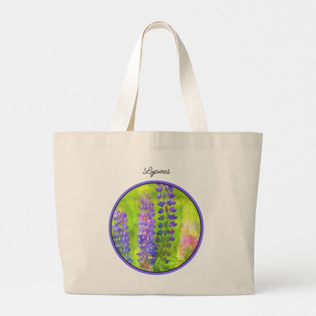 Grand Tote Bag Peinture Lupine Art Fleur sauvage original (Dos)