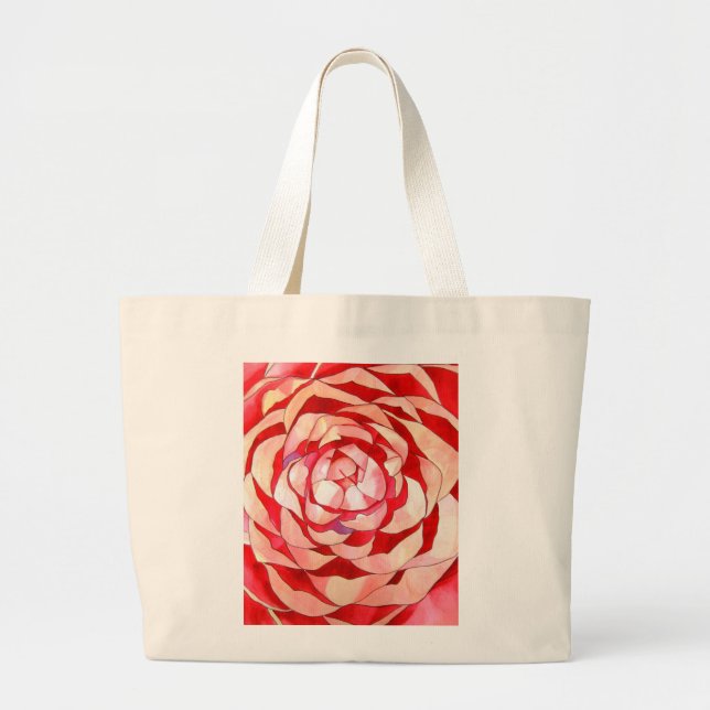 Grand Tote Bag Peinture originale d'art d'abrégé sur rose camélia (Devant)