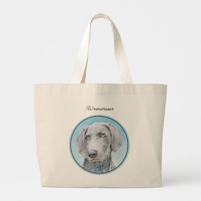 Grand Tote Bag Peinture Weimaraner Gris Argent Original Chien Art (Dos)