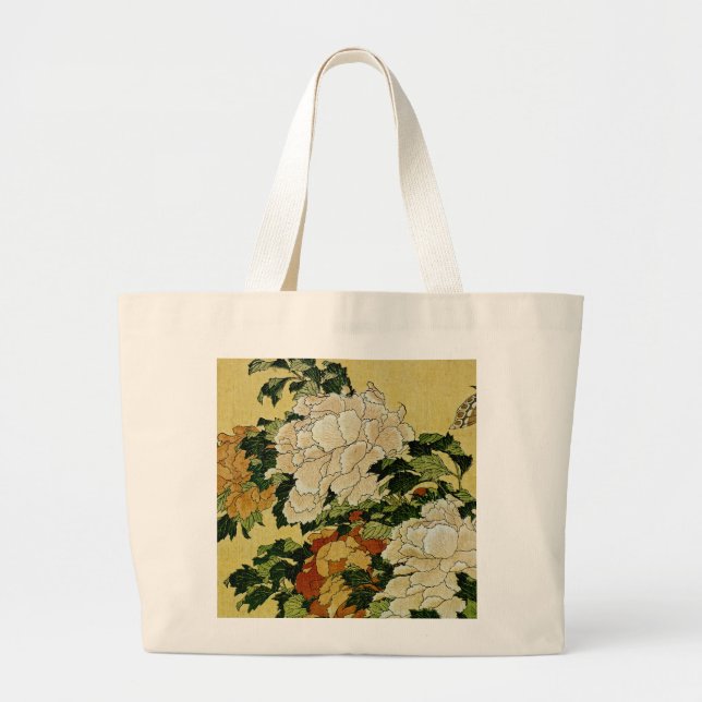 Grand Tote Bag Peonies et papillon (Devant)