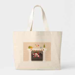 Grand Tote Bag père Noël noire coincée dans une cheminée