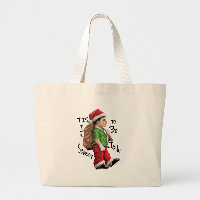 Grand Tote Bag Père Noël : un petit aide en action (Devant)