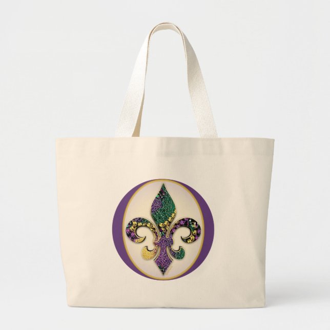 Grand Tote Bag Perle Fleur de lis de mardi gras (Devant)