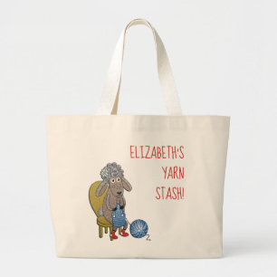 Grand Tote Bag Personalized Funny Sheep Knitter with yarn