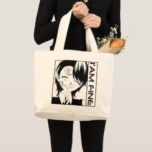 Grand Tote Bag Personnage d'anime mignon : "JE VAIS BIEN"