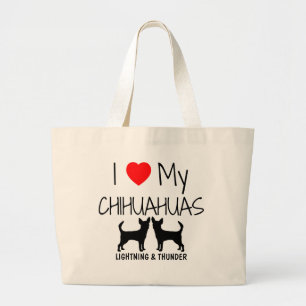 Grand Tote Bag Personnalisé J'Aime Mes Deux Chihuahuas