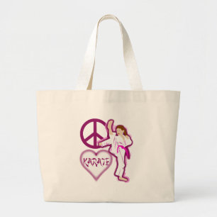 Grand Tote Bag Personnaliser de fille de karaté d'amour de paix